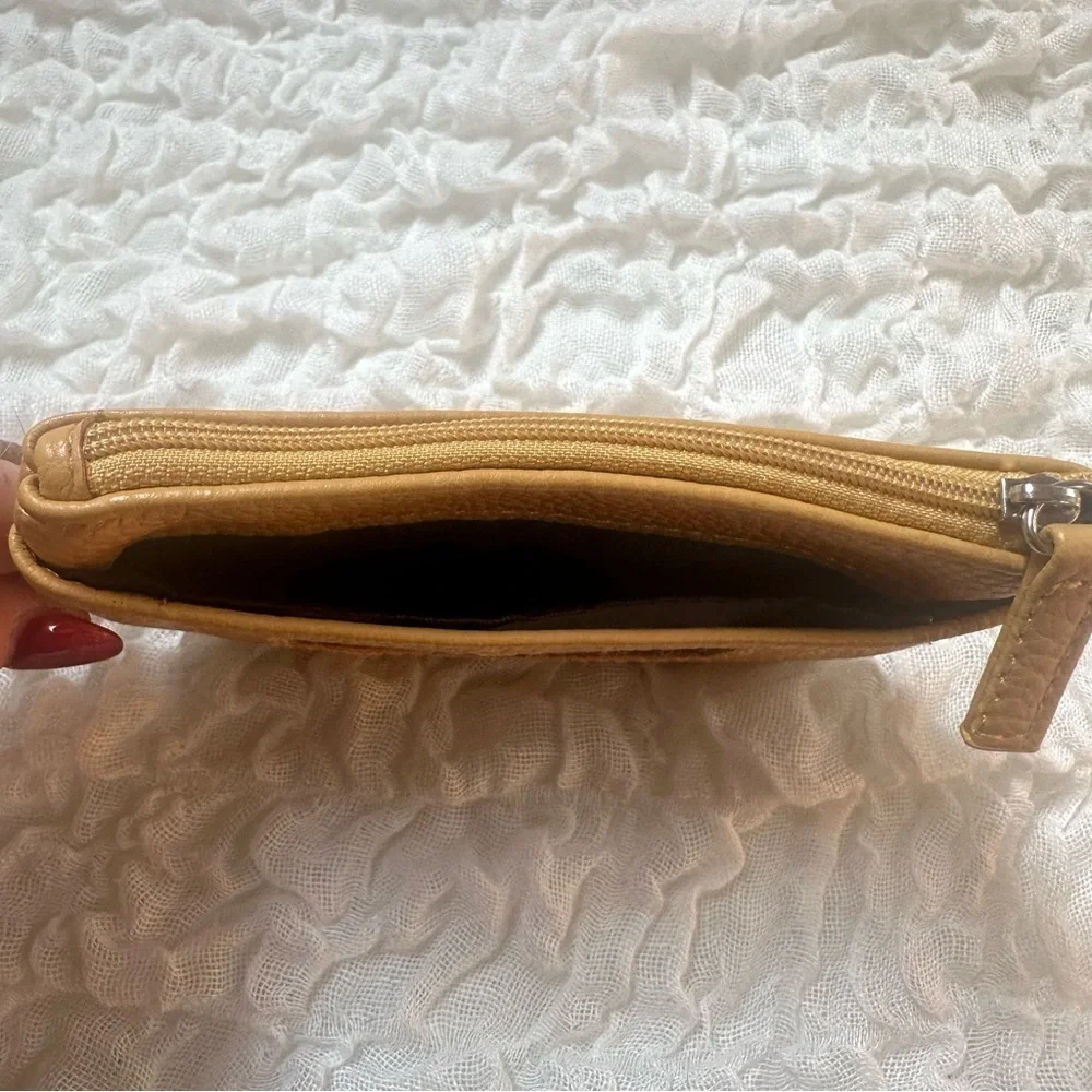 Tahari Leather Wallet Card Holder with Zipper Closure Mustard Color